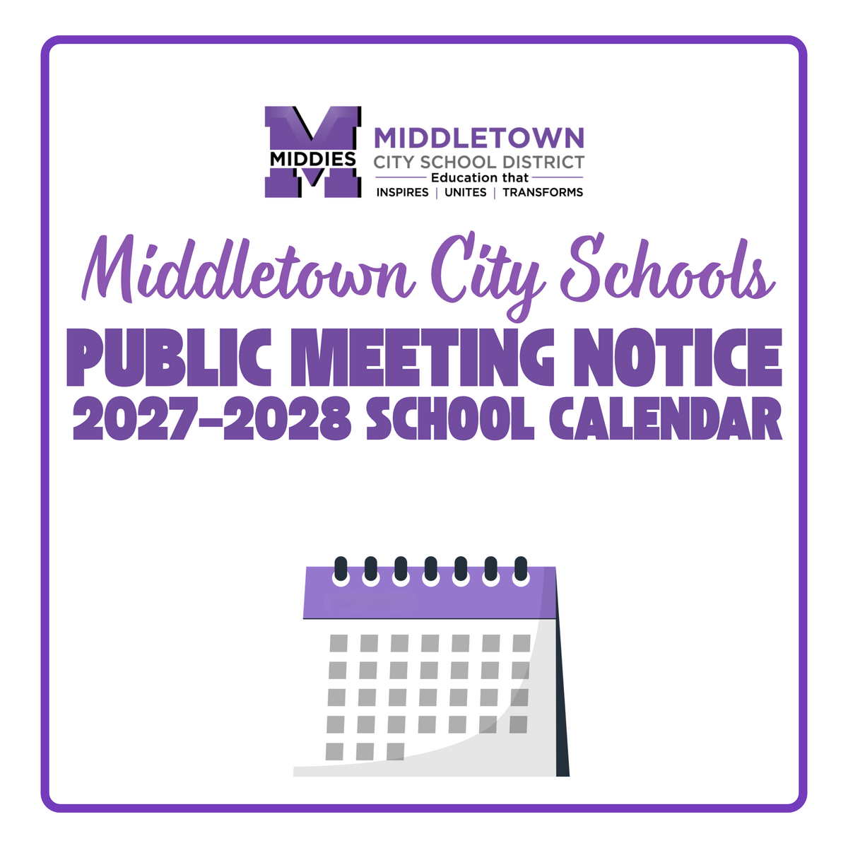 public meeting notice: 2027-2028 school calendar